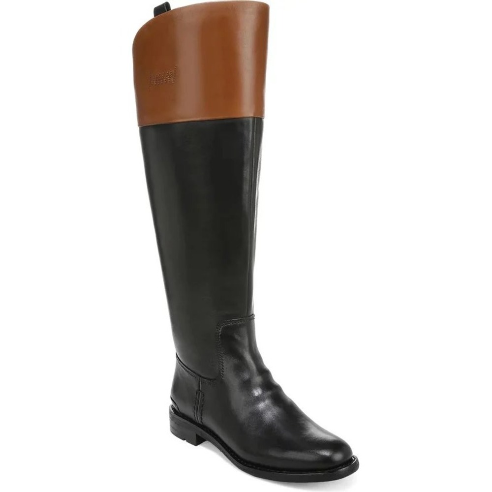 Franco Sarto Meyer Black Cognac Leather Riding Boots Wide Calf Equestrian